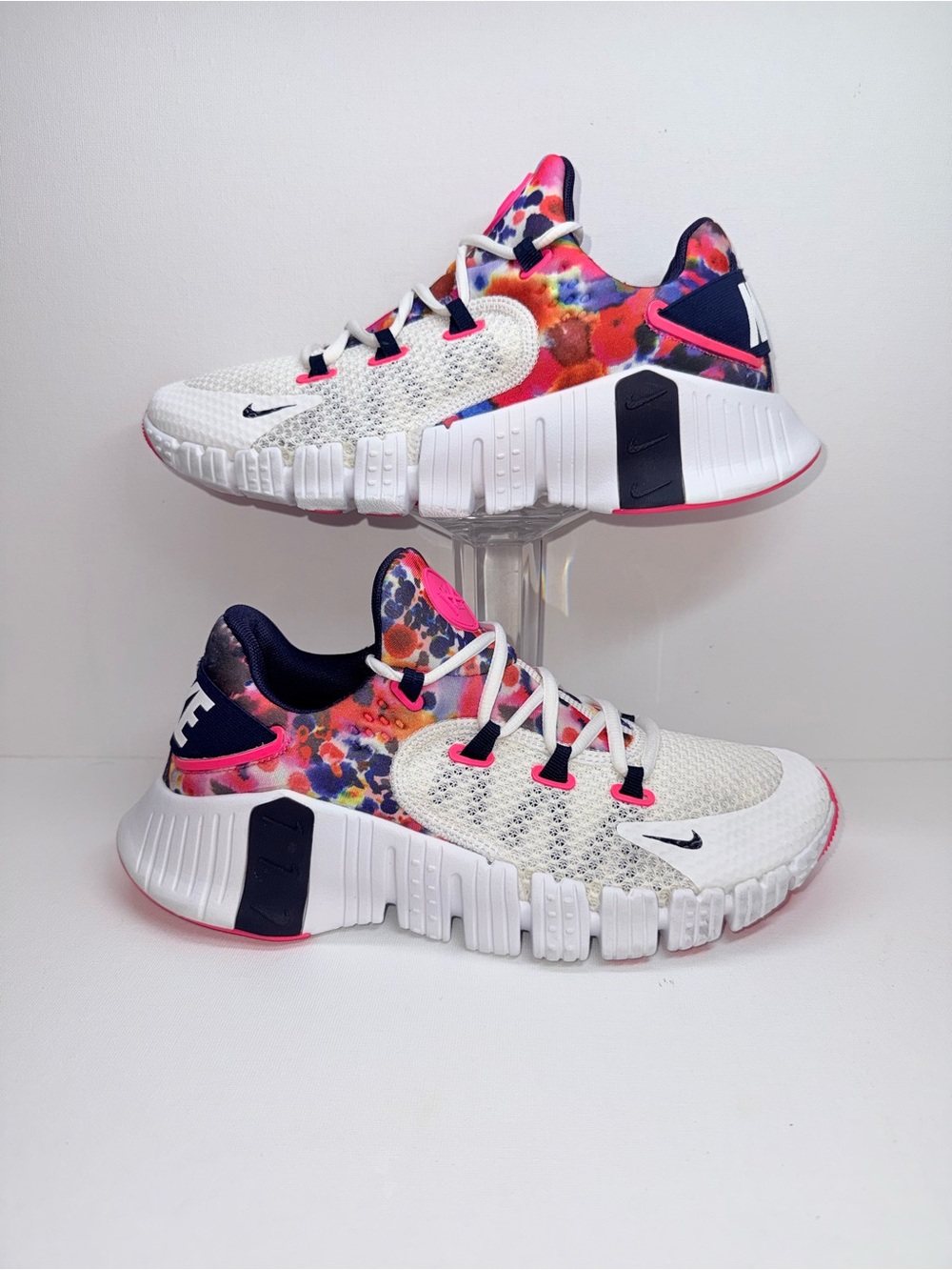 NIKE METCON White Sneakers with Pink & Navy Floral Accent
